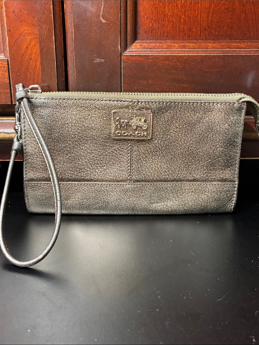 Coach Metallic Taupe Leather Wristlet